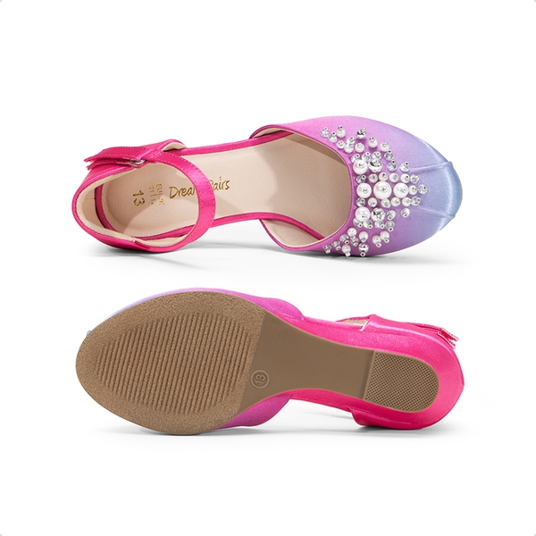 Girls Pearl Low Wedge Shoes - BLUE HOT PINK - 4